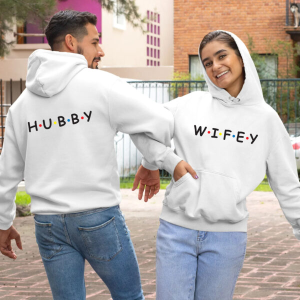 Hubby & Wife Couple White Hoodie
