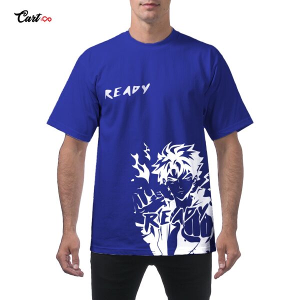 Letter And Figure Printed Blue Drop Shoulder T-shirt and oversized T-Shirt