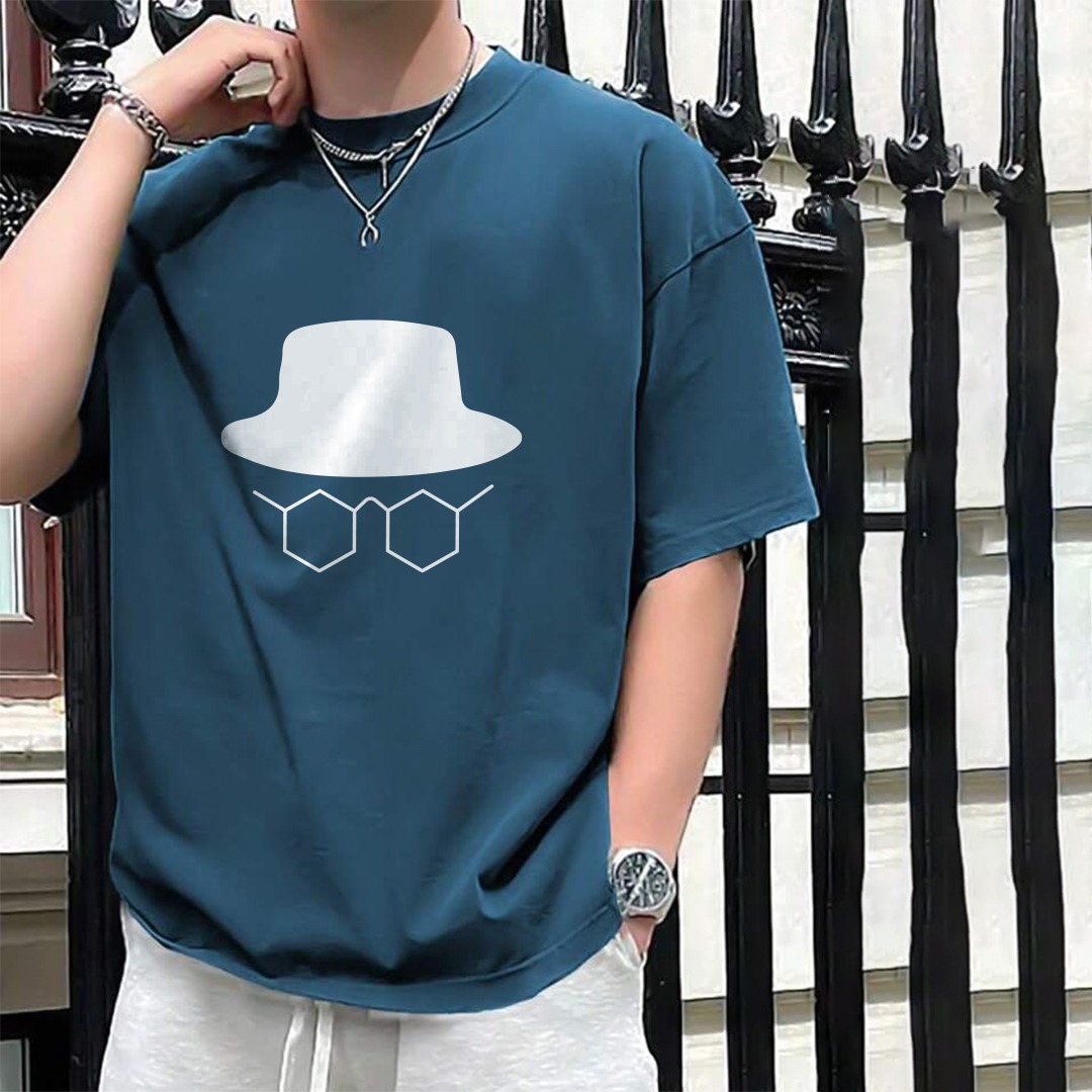 Glasses & Hat Printing Oversized Round Neck T-Shirts