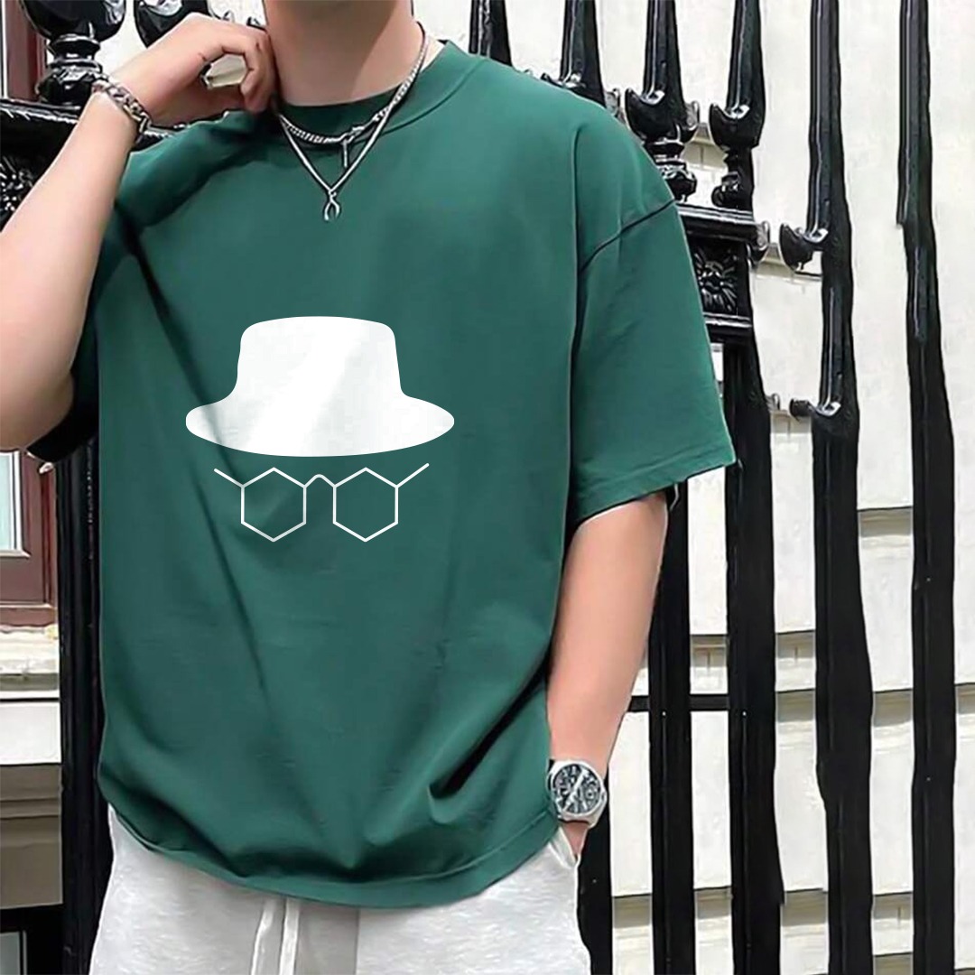 Glasses & Hat Printing Oversized Round Neck T-Shirts